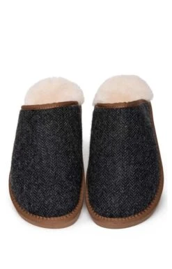 Men’s Shetland Tweed Mule Slippers -Men Clothing Sale TA16075CHARCOALHBONE 3