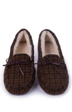 Men's Harris Tweed Moccasin Slippers -Men Clothing Sale TA16076AUTUMNDTOOTH 4