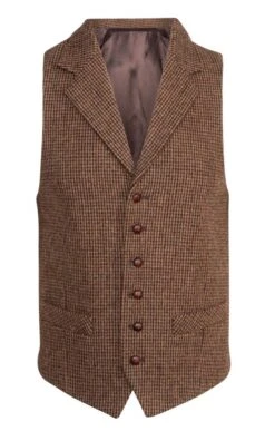 Men's Single Breasted Harris Tweed Waistcoat 10 Men's Single Breasted Harris Tweed Waistcoat -Men Clothing Sale TR40603MAHOGANYPTOOTH 1