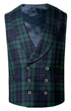 Men's Double Breasted Plaid Waistcoat -Men Clothing Sale TR40660BLACKWATCH 1