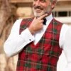 Men's Double Breasted Plaid Waistcoat 2 Men's Double Breasted Plaid Waistcoat -Men Clothing Sale TR40660MUTEDRED