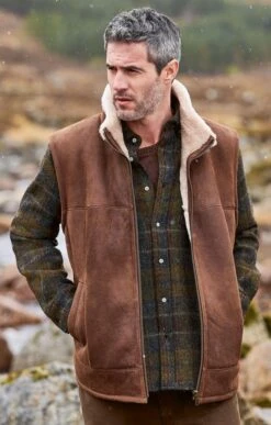 Men's Sheepskin Lined Leather Waistcoat